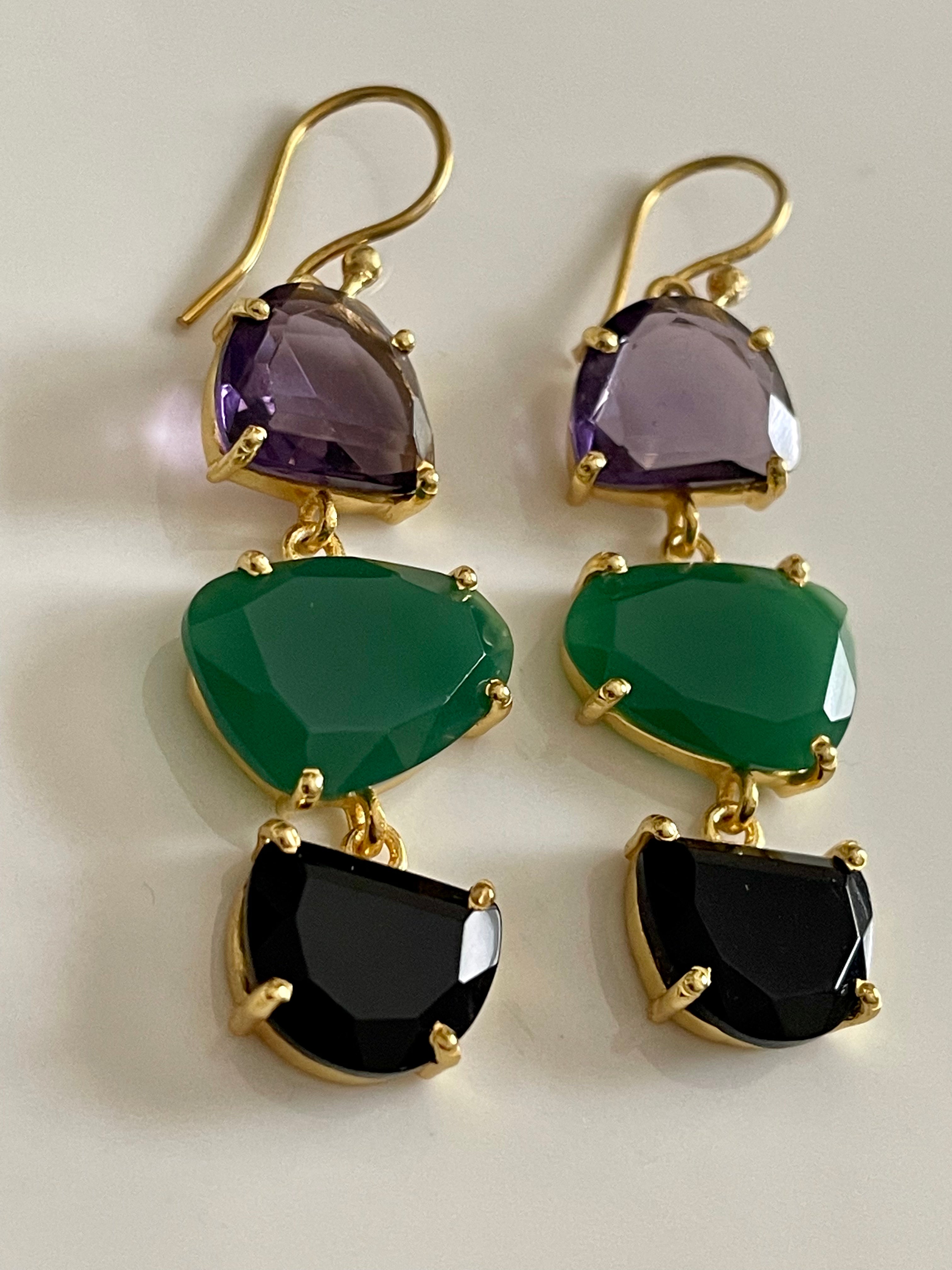 Louisette earrings green and black onyx